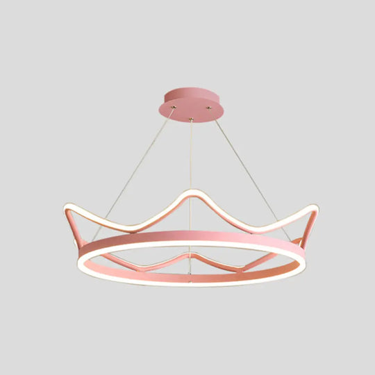 Crown Suspension Pendant Light For Kids Bedroom With Metallic Finish Pink / 36.5