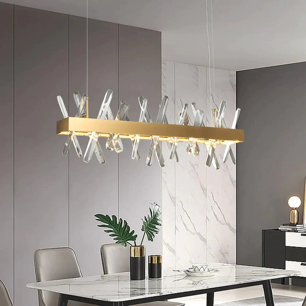 Crysta - Modern Crystal Chandelier For Living Room Dining Kitchen Island L82 W12 H30Cm / Warm Light