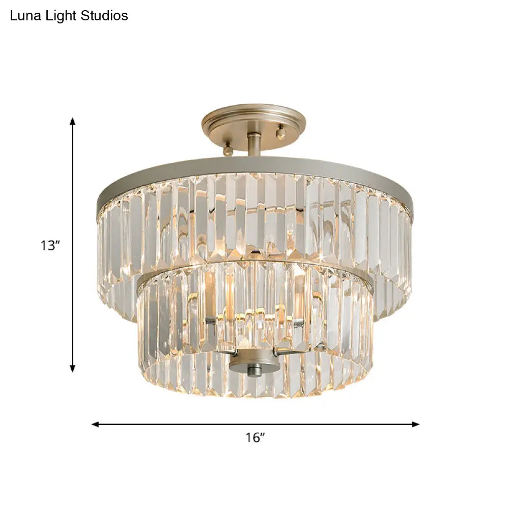 Crystal 2 - Tier Cylinder Semi Flush Light - Modern Ceiling Lamp For Dining Room