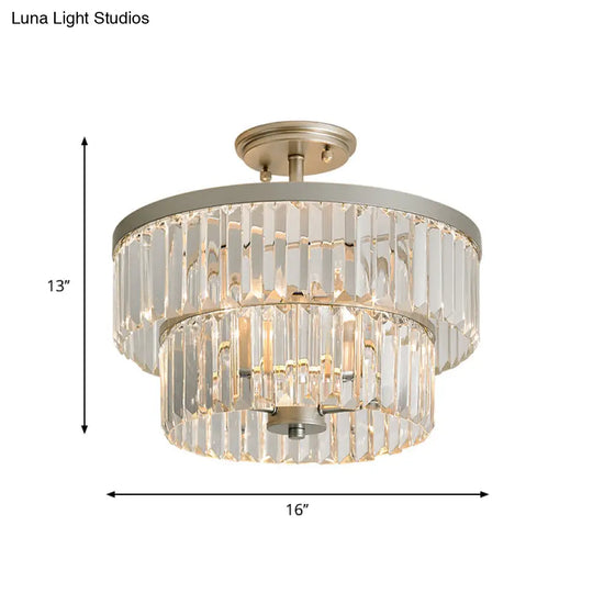 Crystal 2 - Tier Cylinder Semi Flush Light - Modern Ceiling Lamp For Dining Room