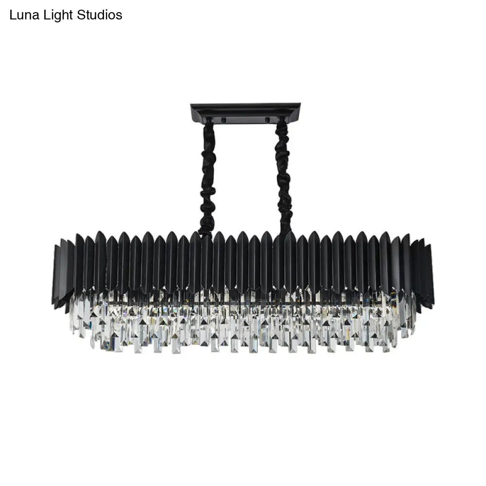 Modern Black Crystal Rod Island Light - 6/8-Light Tri-Sided Ceiling Suspension Lamp