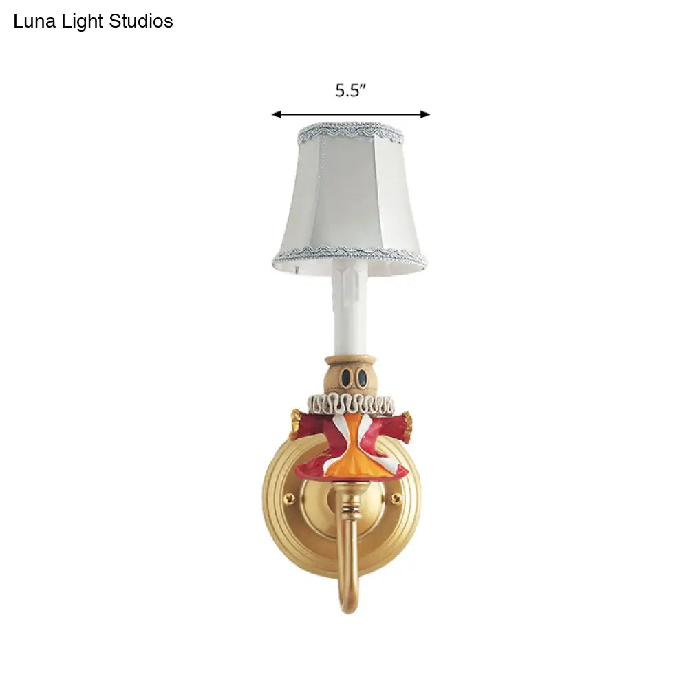 Crystal And Doll Deco Wall Light In White For Hallway - Modern Fabric Sconce Lamp With Tapered Shade