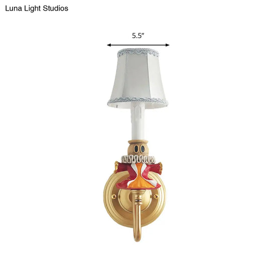 Crystal And Doll Deco Wall Light In White For Hallway - Modern Fabric Sconce Lamp With Tapered Shade