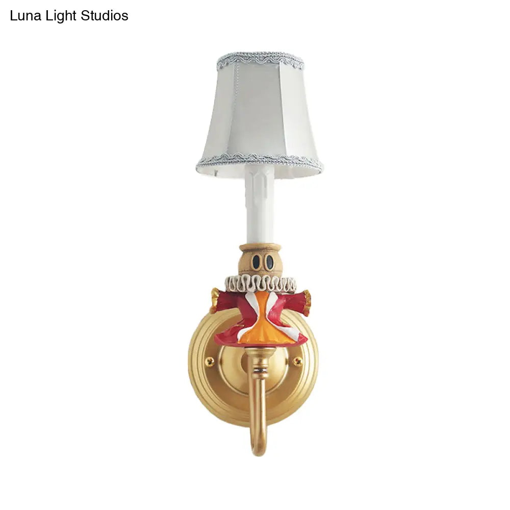 Crystal And Doll Deco Wall Light In White For Hallway - Modern Fabric Sconce Lamp With Tapered Shade