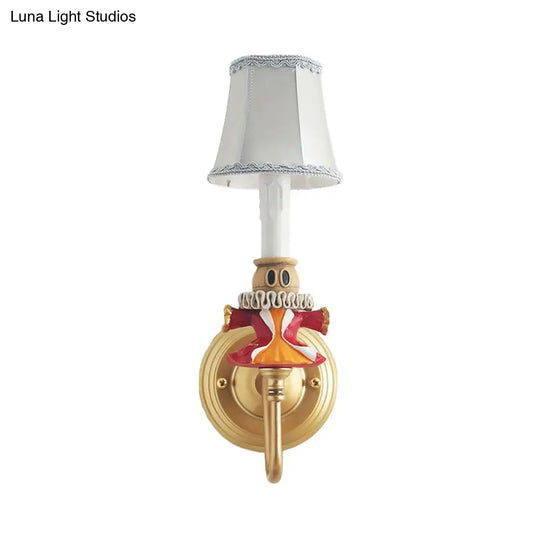 Crystal And Doll Deco Wall Light In White For Hallway - Modern Fabric Sconce Lamp With Tapered Shade