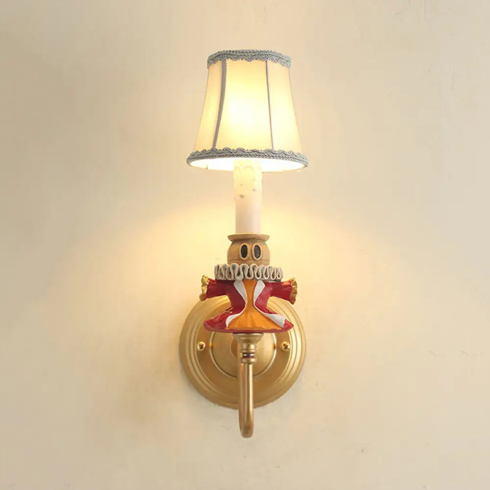 Crystal And Doll Deco Wall Light In White For Hallway - Modern Fabric Sconce Lamp With Tapered Shade