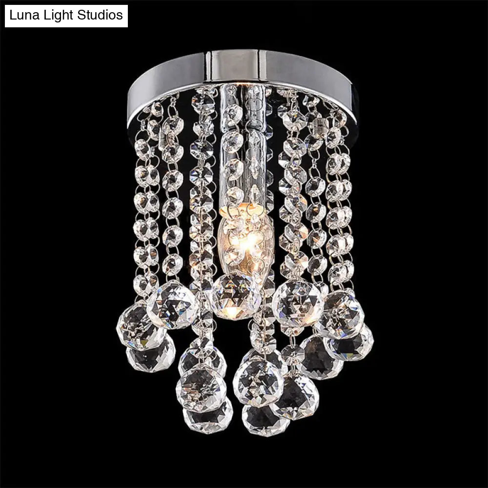 Crystal Ball Flush Mount Light With Chrome Finish For Hallway Ceiling