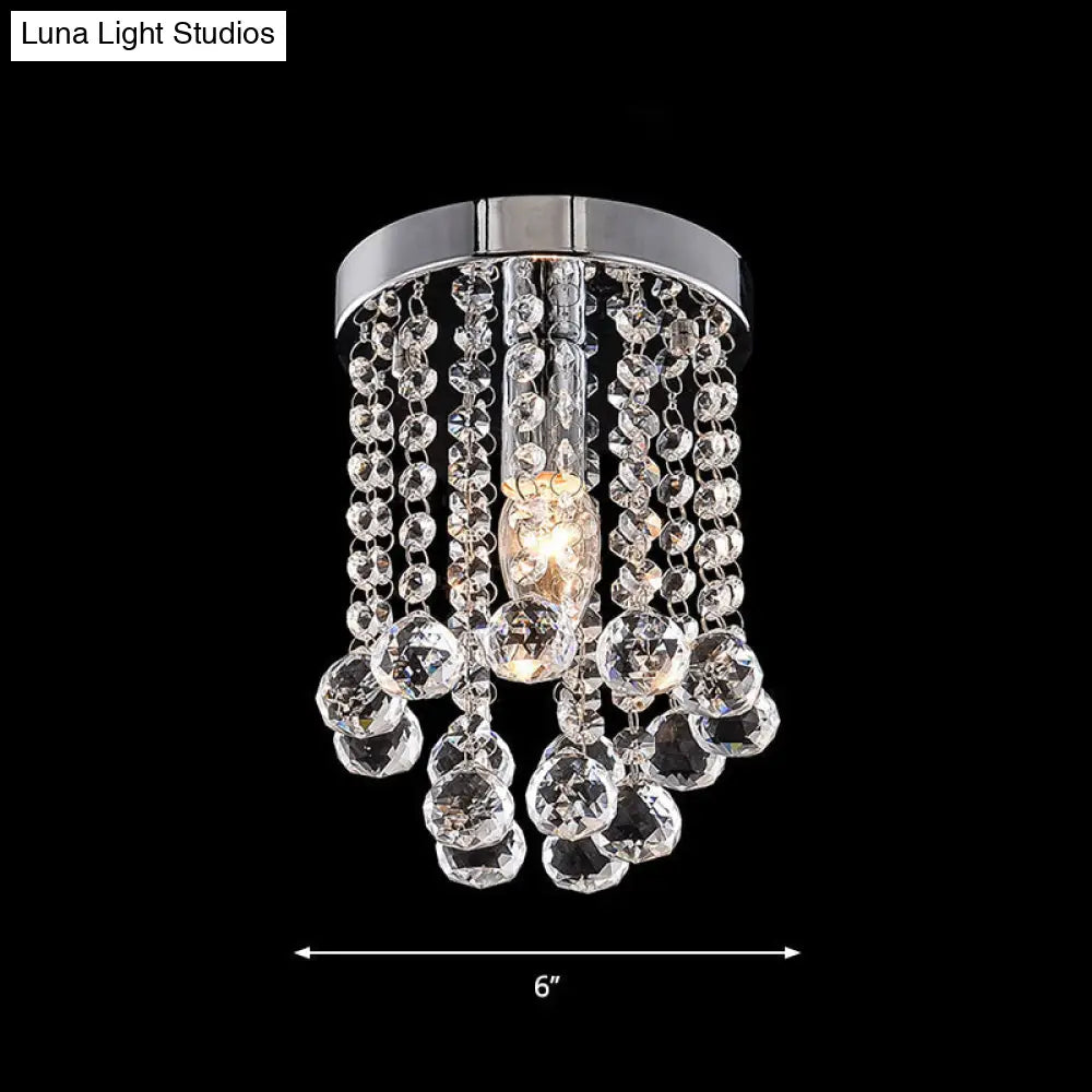 Crystal Ball Flush Mount Light With Chrome Finish For Hallway Ceiling