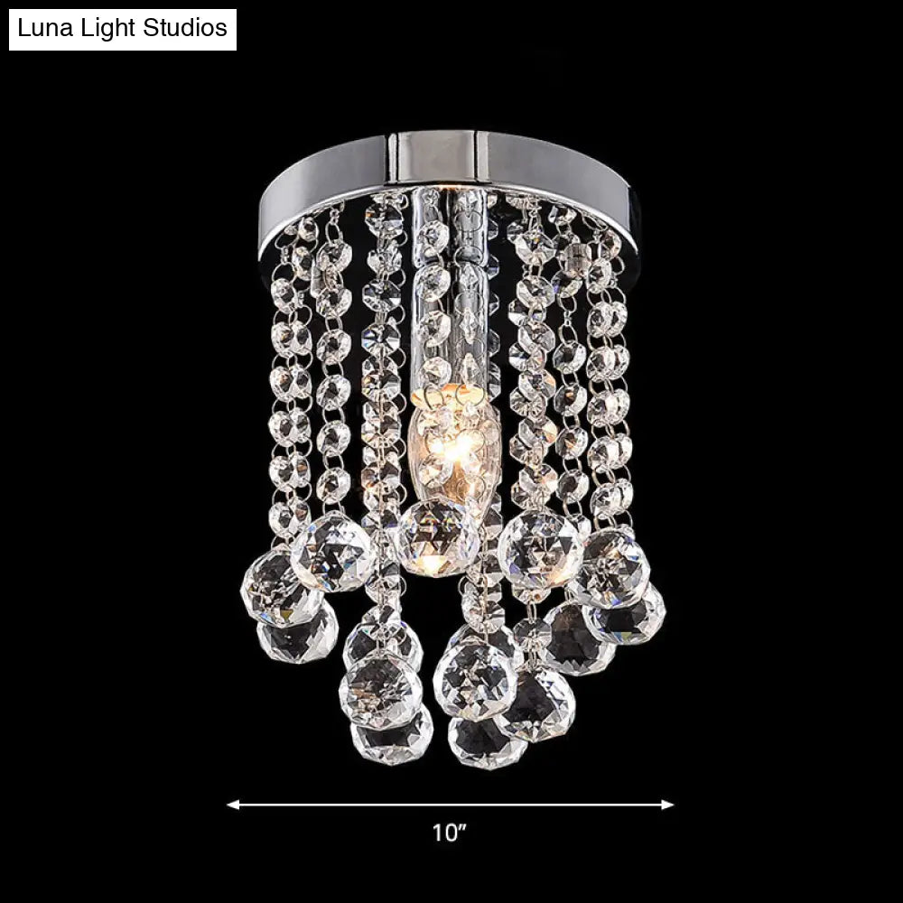 Crystal Ball Flush Mount Light With Chrome Finish For Hallway Ceiling