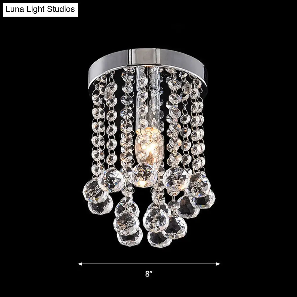 Crystal Ball Flush Mount Light With Chrome Finish For Hallway Ceiling