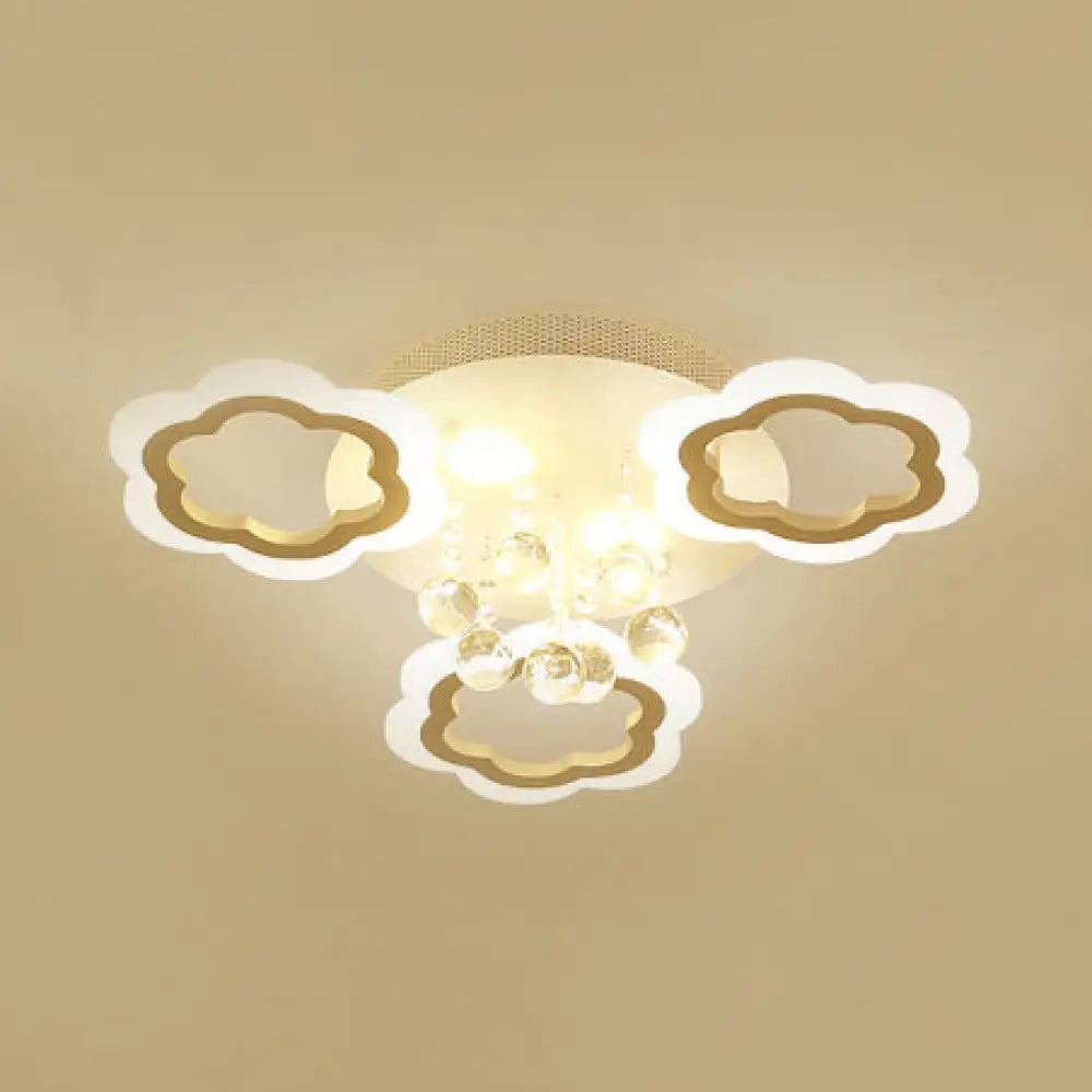 Crystal Ball Led Flush Mount Ceiling Light For Adult Bedroom - Elegant Petal Design In White 3 /