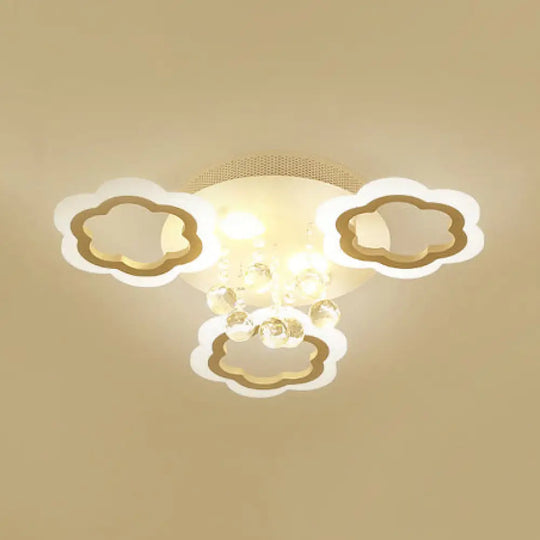 Crystal Ball Led Flush Mount Ceiling Light For Adult Bedroom - Elegant Petal Design In White 3 /
