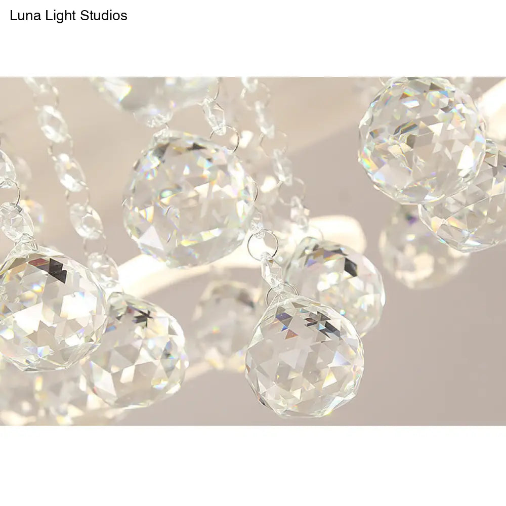Crystal Ball Led Flush Mount Ceiling Light For Adult Bedroom - Elegant Petal Design In White