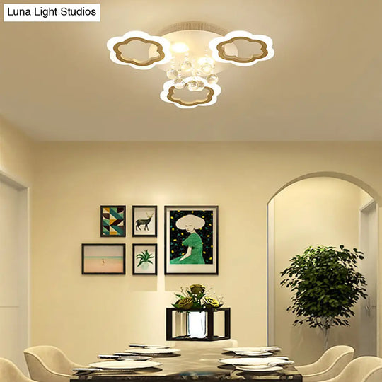 Crystal Ball Led Flush Mount Ceiling Light For Adult Bedroom - Elegant Petal Design In White