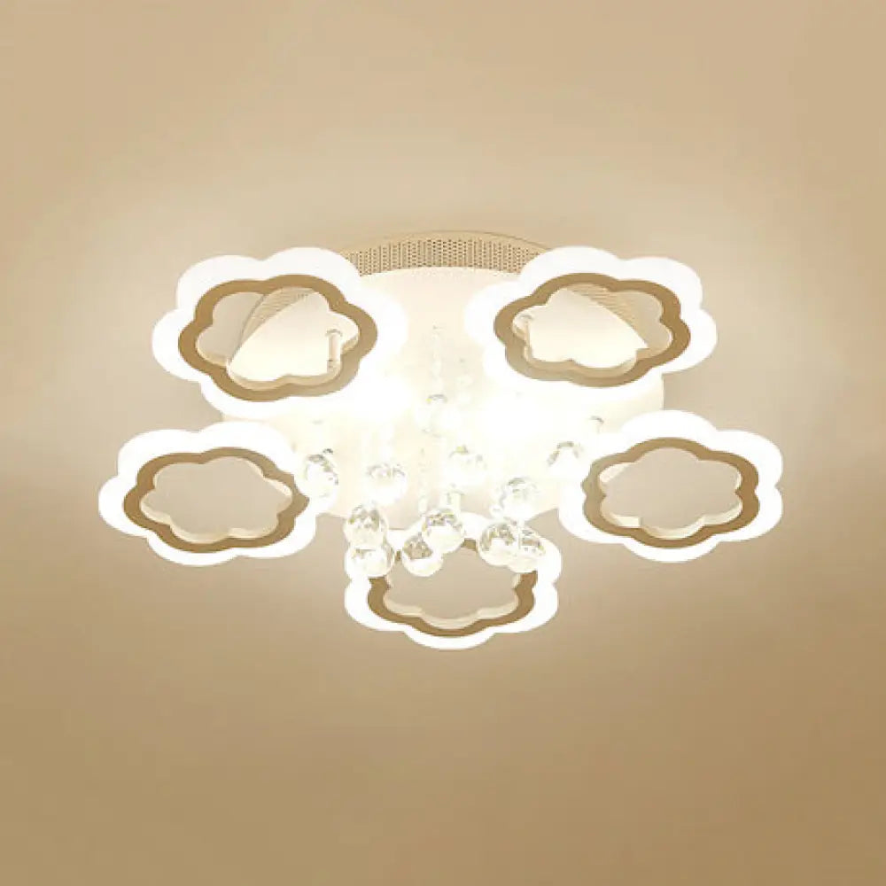 Crystal Ball Led Flush Mount Ceiling Light For Adult Bedroom - Elegant Petal Design In White 5 /