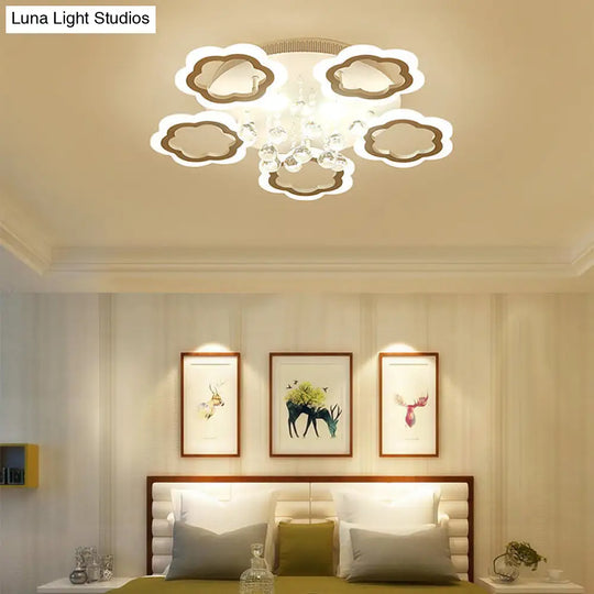 Crystal Ball Led Flush Mount Ceiling Light For Adult Bedroom - Elegant Petal Design In White