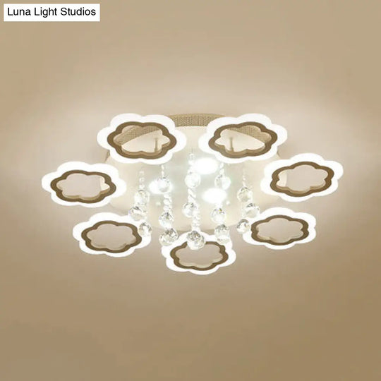 Crystal Ball Led Flush Mount Ceiling Light For Adult Bedroom - Elegant Petal Design In White 7 /