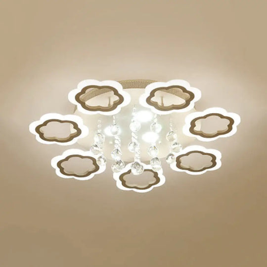 Crystal Ball Led Flush Mount Ceiling Light For Adult Bedroom - Elegant Petal Design In White 7 /