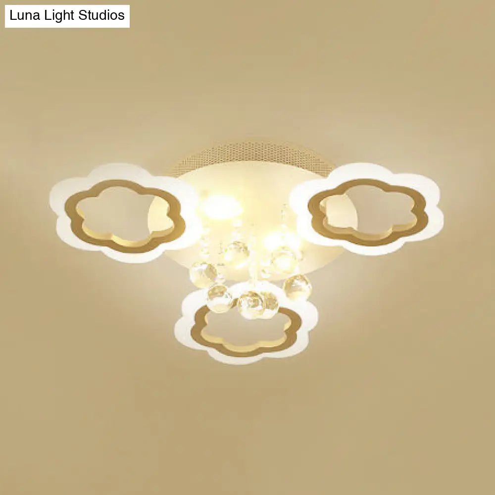 Crystal Ball Led Flush Mount Ceiling Light For Adult Bedroom - Elegant Petal Design In White 3 /