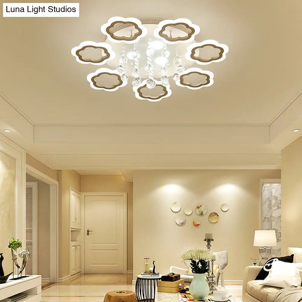 Crystal Ball Led Flush Mount Ceiling Light For Adult Bedroom - Elegant Petal Design In White
