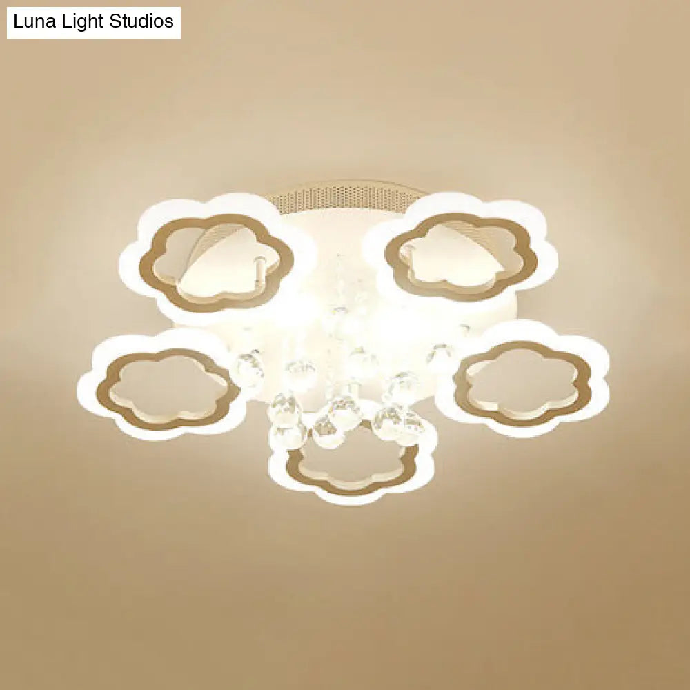 Crystal Ball Led Flush Mount Ceiling Light For Adult Bedroom - Elegant Petal Design In White 5 /