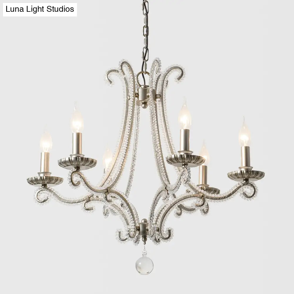 Crystal Bead Coated Chandelier - 6 Lights Countryside Silver Candle Style Ideal For Living Room