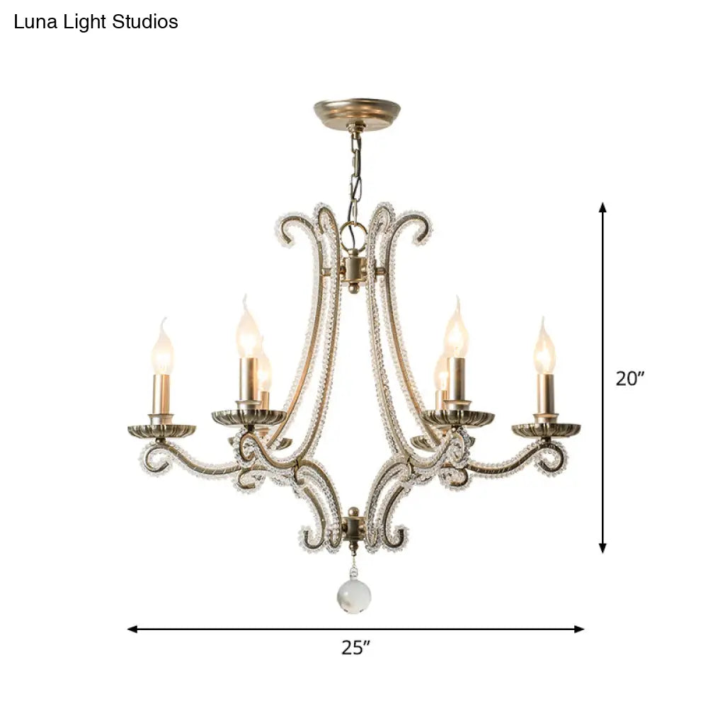 Crystal Bead Coated Chandelier - 6 Lights Countryside Silver Candle Style Ideal For Living Room