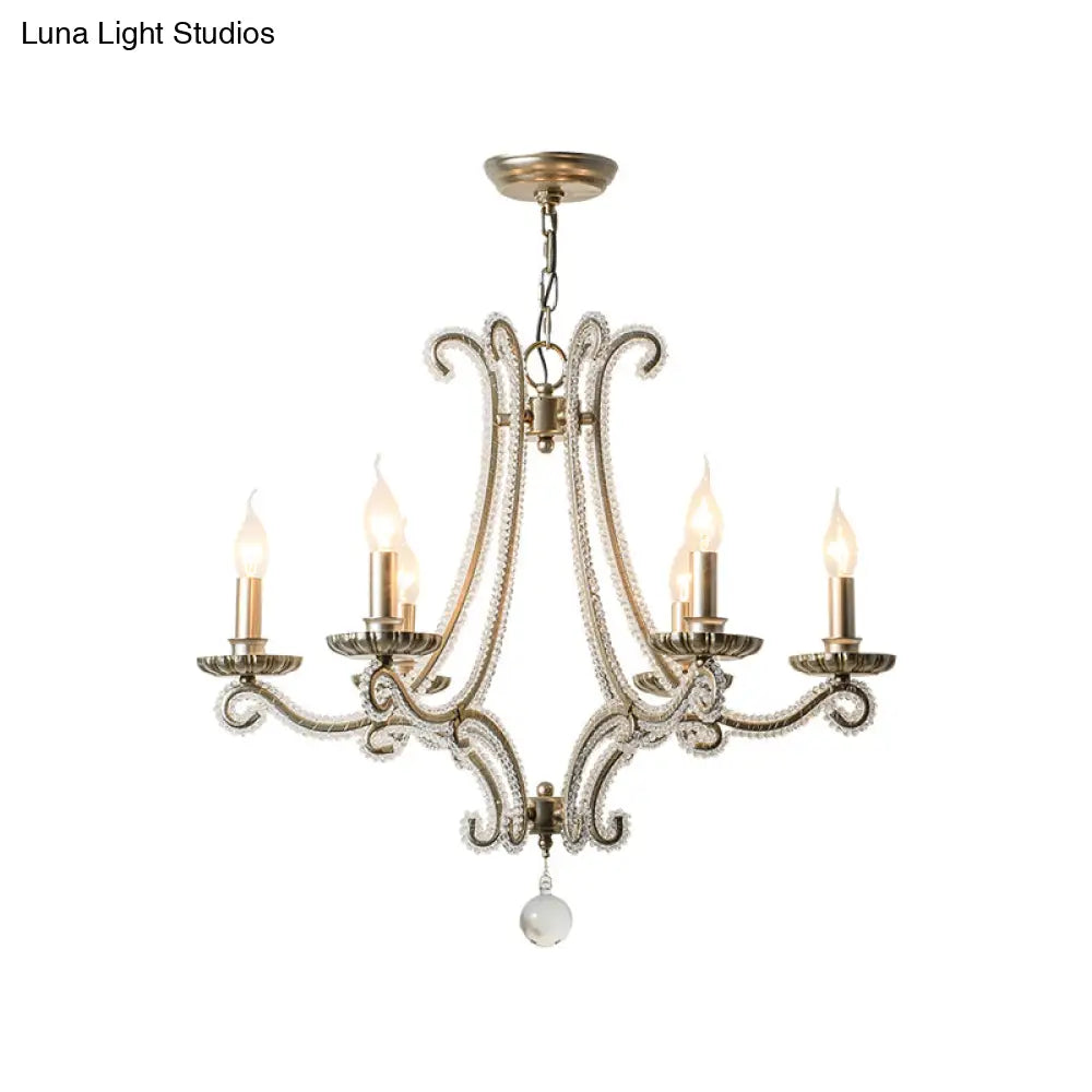 Crystal Bead Coated Chandelier - 6 Lights Countryside Silver Candle Style Ideal For Living Room