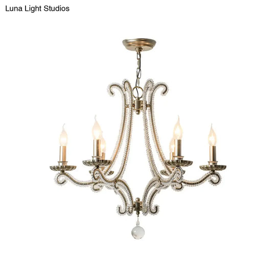 Crystal Beaded Chandelier With 6 Lights In Countryside Silver Candle Style - Perfect For Living Room