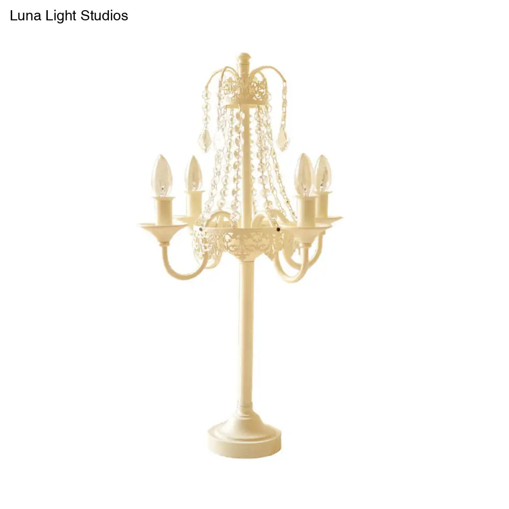 Crystal Bead Metal Table Light - Traditional Style Desk Lamp For Living Room