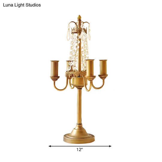 Crystal Bead Metal Table Light - Traditional Style Desk Lamp For Living Room