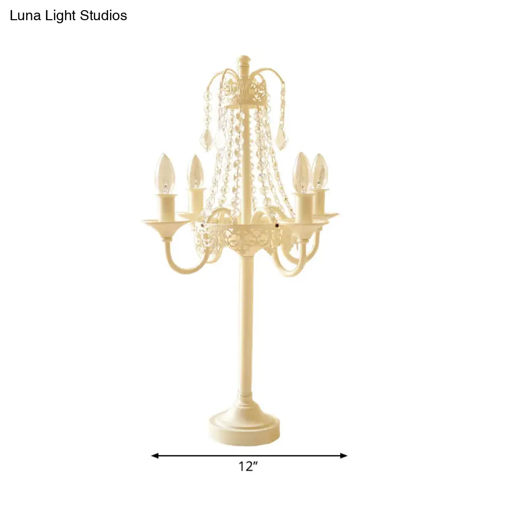 Crystal Bead Metal Table Light - Traditional Style Desk Lamp For Living Room