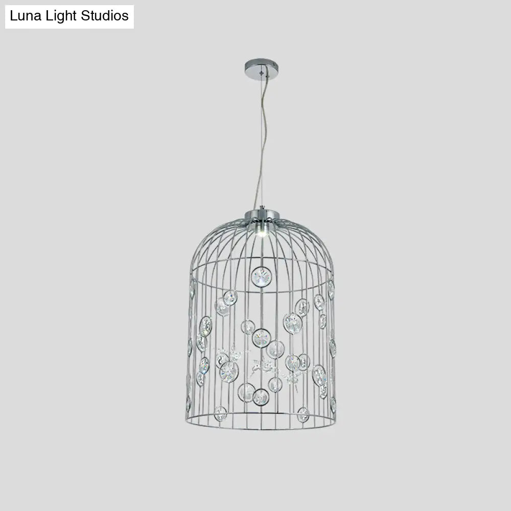 Bird Cage Pendant Chandelier With Crystal Bead Deco Dining Room Lighting