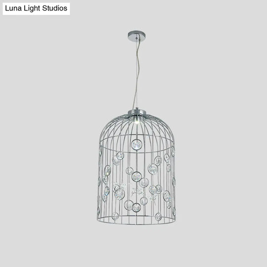 Bird Cage Pendant Chandelier With Crystal Bead Deco Dining Room Lighting