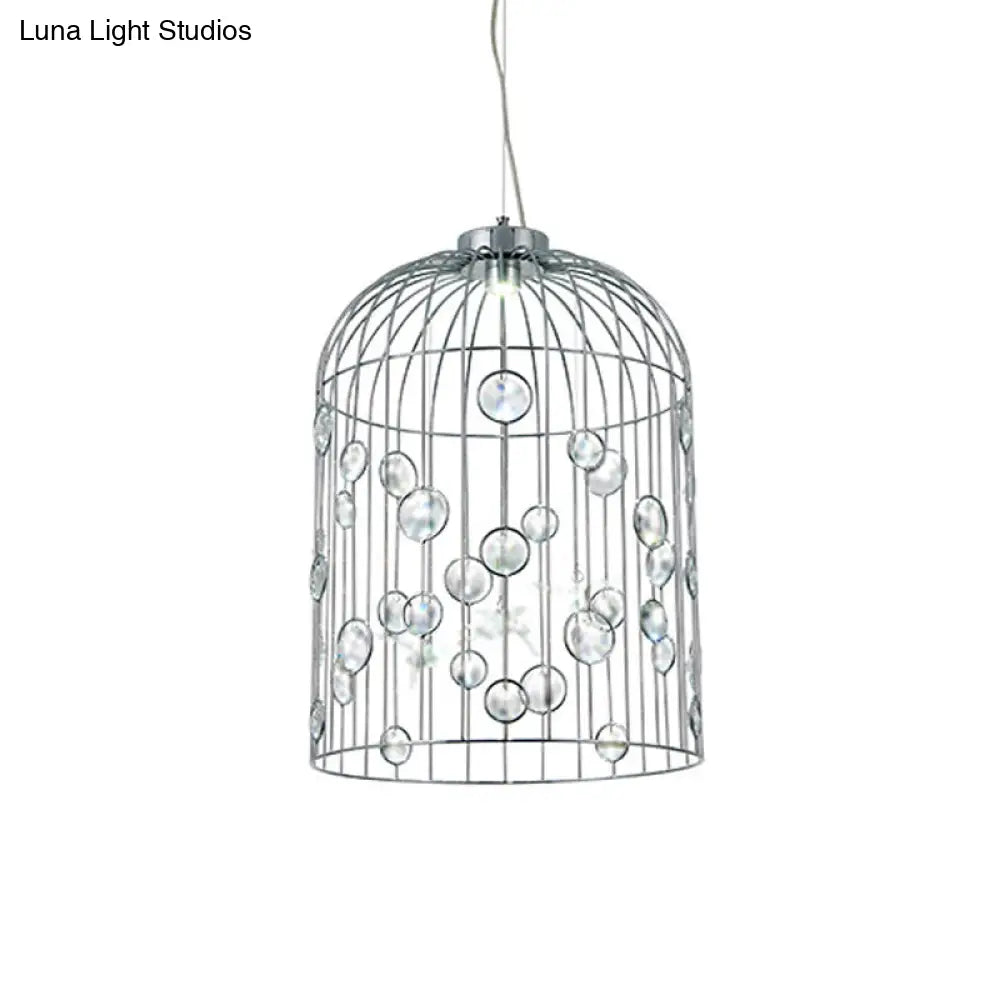 Bird Cage Pendant Chandelier With Crystal Bead Deco Dining Room Lighting