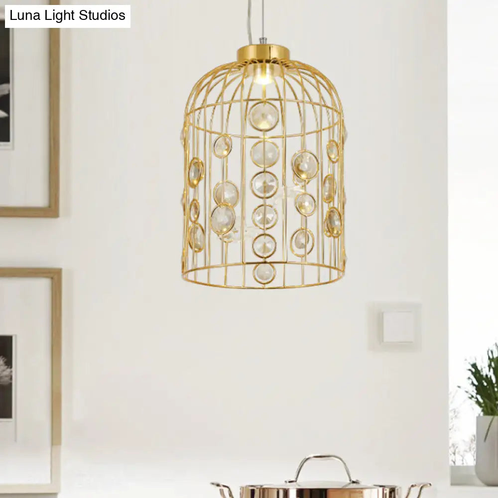 Bird Cage Pendant Chandelier With Crystal Bead Deco Dining Room Lighting