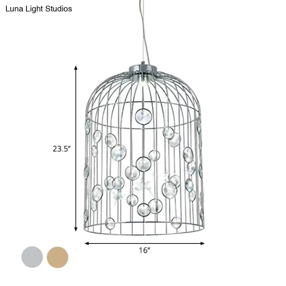 Bird Cage Pendant Chandelier With Crystal Bead Deco Dining Room Lighting