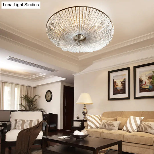Crystal Beaded Ceiling Lamp With Rustic Charm: 4-Light Flush Mount For Living Room Brass