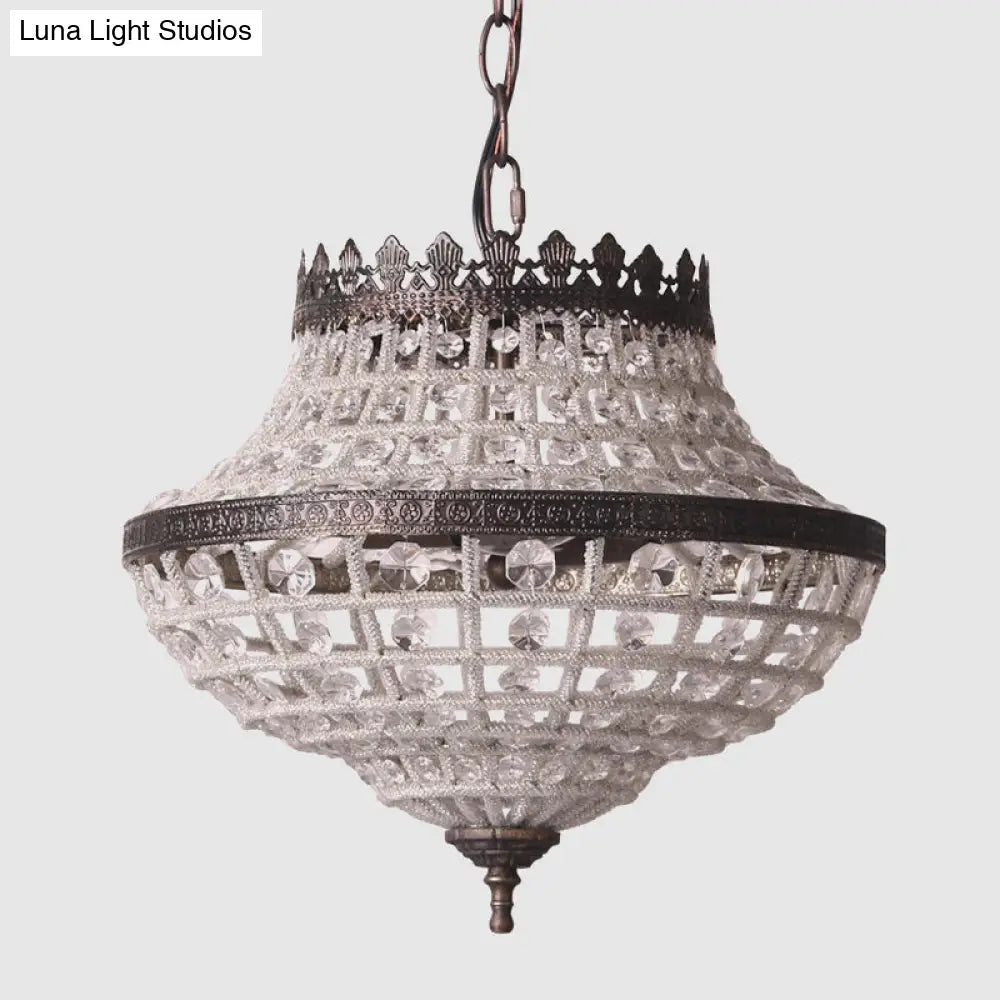 Urn-Shaped Crystal Beads Pendant Light: 2-Bulb Bedroom Chandelier Lamp In Coffee - Warehouse