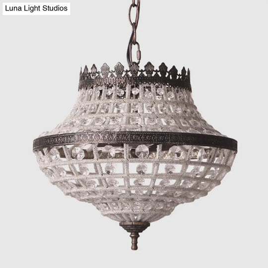 Urn-Shaped Crystal Beads Pendant Light: 2-Bulb Bedroom Chandelier Lamp In Coffee - Warehouse