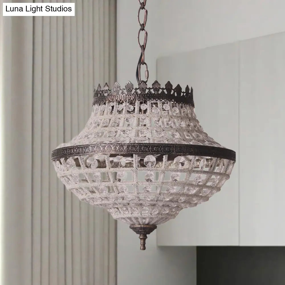 Urn-Shaped Crystal Beads Pendant Light: 2-Bulb Bedroom Chandelier Lamp In Coffee - Warehouse