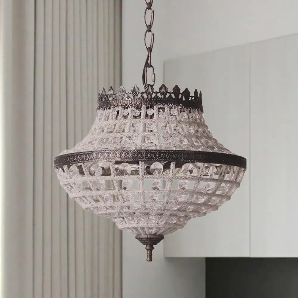 Crystal Beads Urn Pendant Light - Warehouse Chandelier For Bedroom 2 Bulbs Coffee