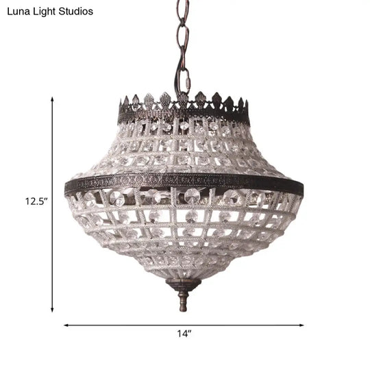 Urn-Shaped Crystal Beads Pendant Light: 2-Bulb Bedroom Chandelier Lamp In Coffee - Warehouse