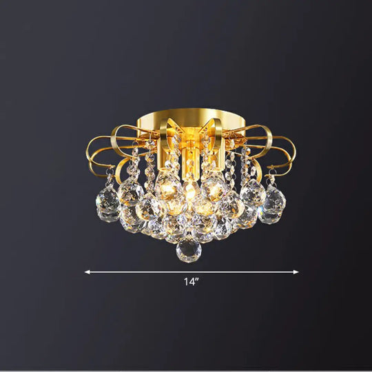 Crystal Bedroom Beauty: Post-Modern Clear Faceted Ball Flush Mount Ceiling Light With Floral Design