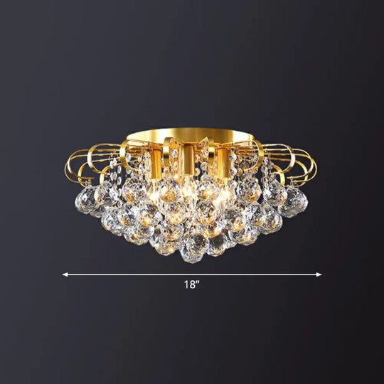 Crystal Bedroom Beauty: Post-Modern Clear Faceted Ball Flush Mount Ceiling Light With Floral Design