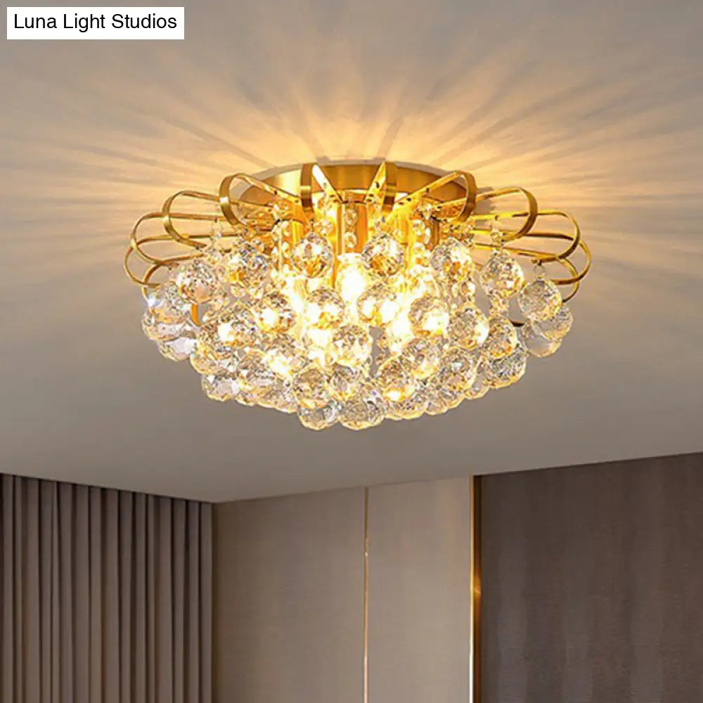 Crystal Bedroom Beauty: Post-Modern Clear Faceted Ball Flush Mount Ceiling Light With Floral Design