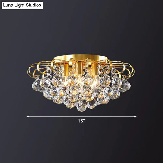 Crystal Bedroom Beauty: Post-Modern Clear Faceted Ball Flush Mount Ceiling Light With Floral Design