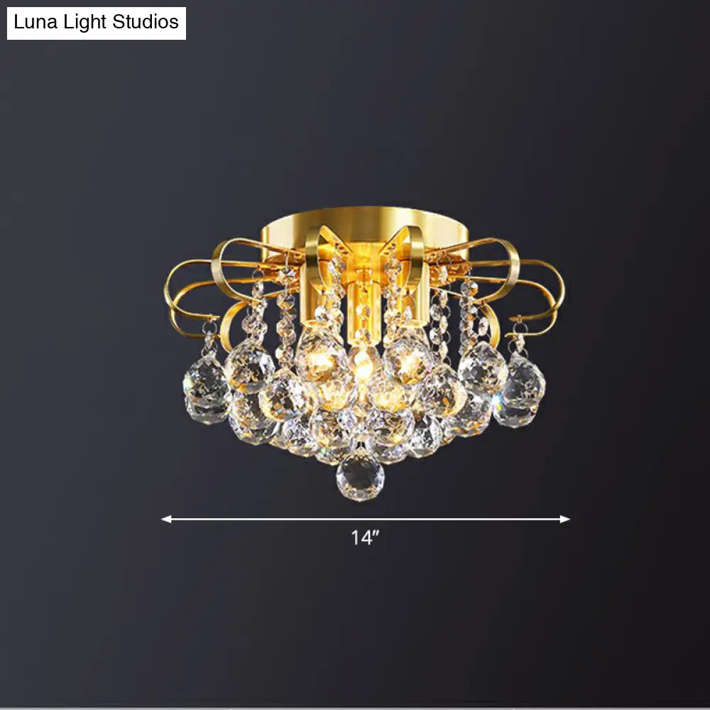 Crystal Bedroom Beauty: Post-Modern Clear Faceted Ball Flush Mount Ceiling Light With Floral Design