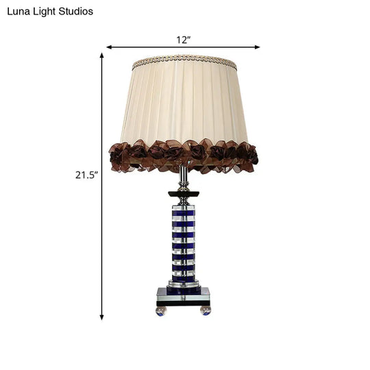 Crystal Beige Nightstand Lamp With Faux-Braided Detailing - Simple Elegant Lighting Solution