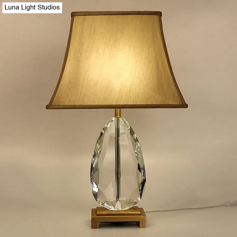 Crystal Bell Nightstand Lamp - Long 22/26 Modern Design With 1 Head Light And Rectangle Pedestal